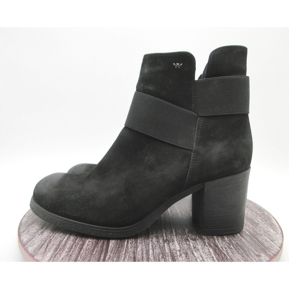 Wojas Boots‎ Women 40 US 9 Suede Ankle Block Heel Elastic Strap Wool Lined Black